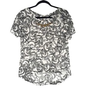 NEW BCBGENERATION Black White Swirl Print Semi Sheer Short Sleeve Top Small